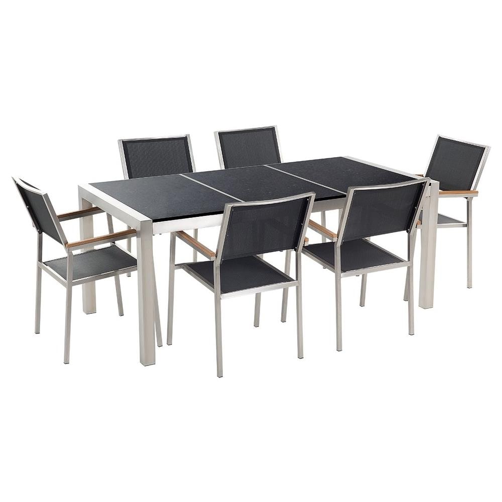 Set Di Tavolo E Sedie Da Giardino In Acciaio, Basalto E Fibra Tessile - Nero Lucido - 180cm - Grosseto - Foto 1