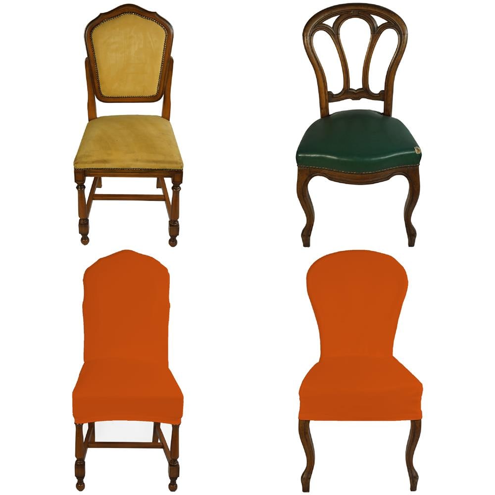 Set 2 Vestisedia Universale Con Schienale Tondo Subito Fatto Per Sedie Da Ufficio, Cucina, Sala Da Pranzo, Camera, Hotel O Ristorante In Tessuto Super Elasticizzato Made In Italy Mattone - Foto 1