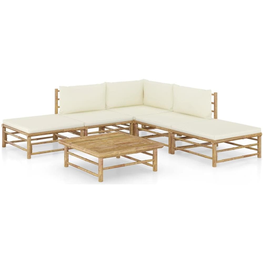 Set Salotto da Giardino 6pz con Cuscini Bianco Crema in Bambù - Foto 1