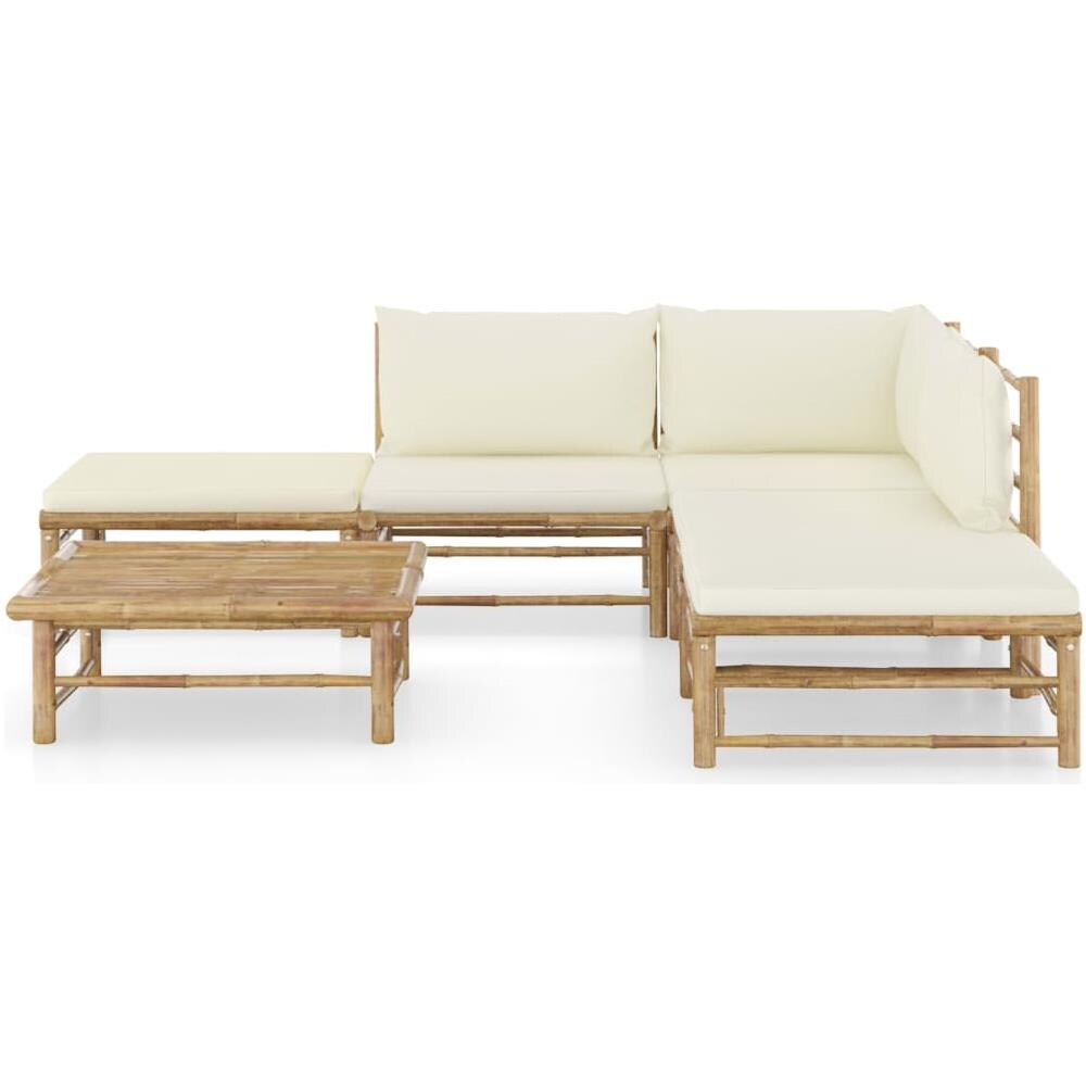 Set Salotto da Giardino 6pz con Cuscini Bianco Crema in Bambù - Foto 3