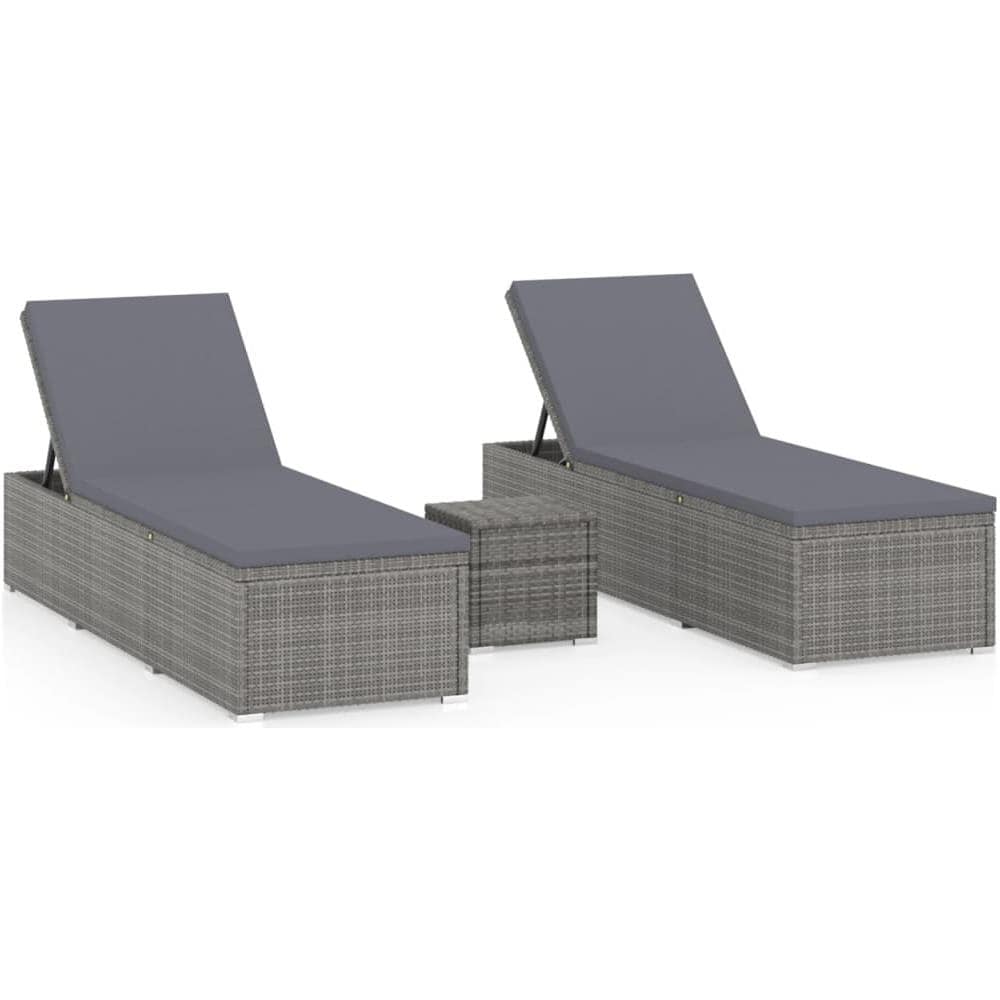 Lettini Prendisole con Tavolino 3 pz in Polyrattan Grigio - Foto 1