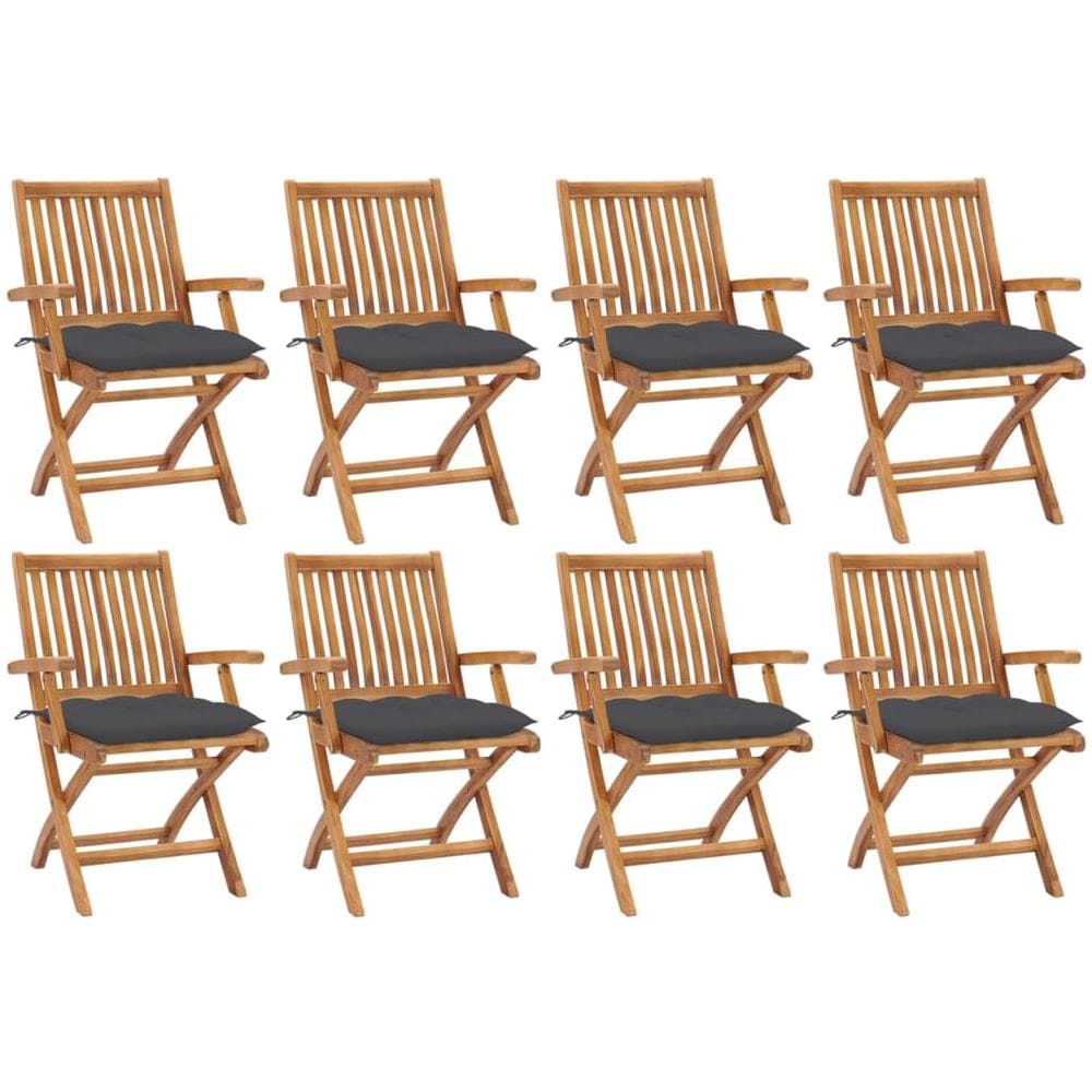 Sedie da Giardino Pieghevoli con Cuscini 8 pz Massello di Teak - Foto 1