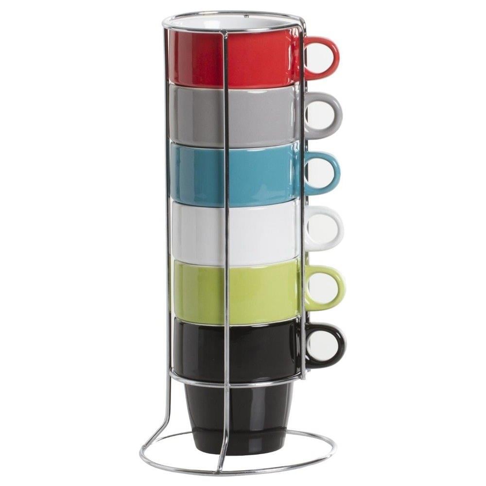 Set Di 6 Tazze Da Cappuccino Colorati+rastrelliera In Metallo - Foto 1