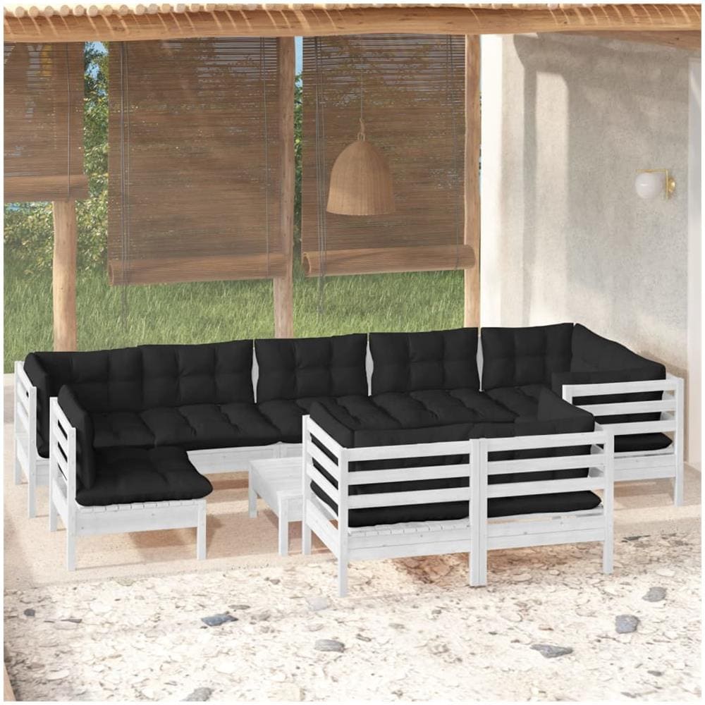 Set Divani Da Giardino 10 Pz Con Cuscini Bianchi Legno Di Pino - Foto 1