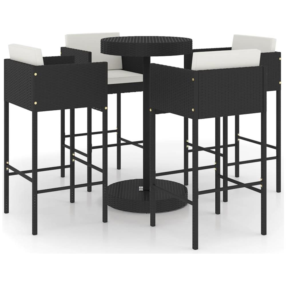 Set Bar Da Giardino 5 Pz Con Cuscini Polyrattan Nero - Foto 2