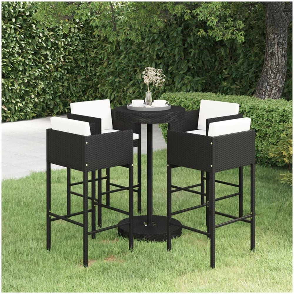 Set Bar Da Giardino 5 Pz Con Cuscini Polyrattan Nero - Foto 1