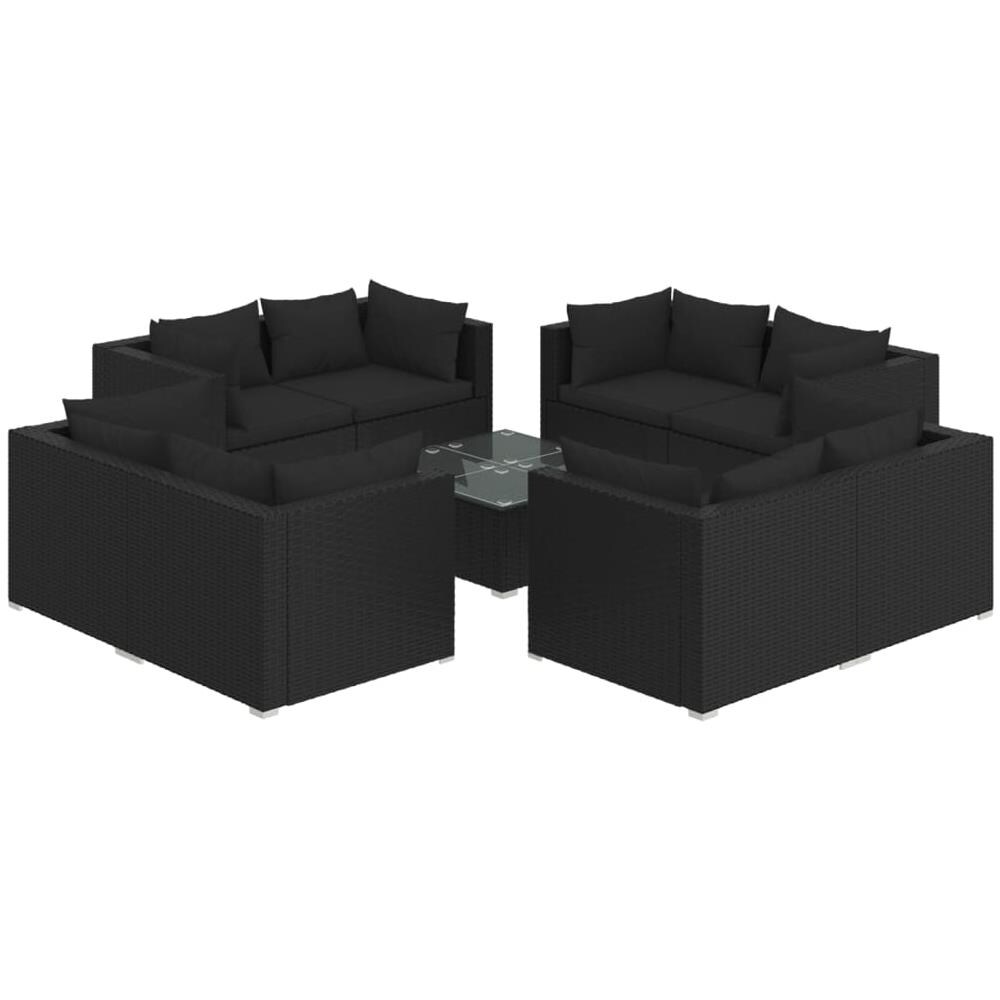 Set Divano Da Giardino 4 Pezzi In Polyrattan Nero - Con Cuscini, Tavolino E Pouf