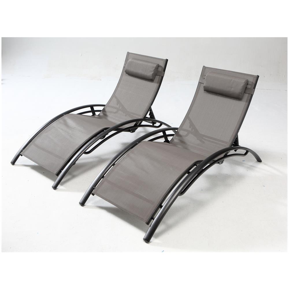 Set Di 2 Sdraio Regolabili In Alluminio E Textilene Grigio /nero Bahia - Foto 1