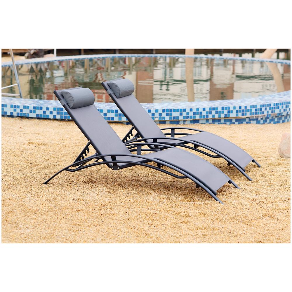 Set Di 2 Sdraio Regolabili In Alluminio E Textilene Grigio /nero Bahia - Foto 2