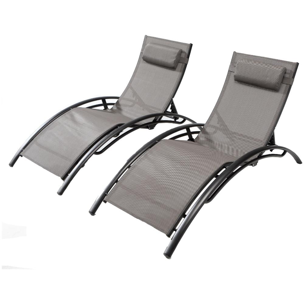 Set Di 2 Sdraio Regolabili In Alluminio E Textilene Grigio /nero Bahia - Foto 7