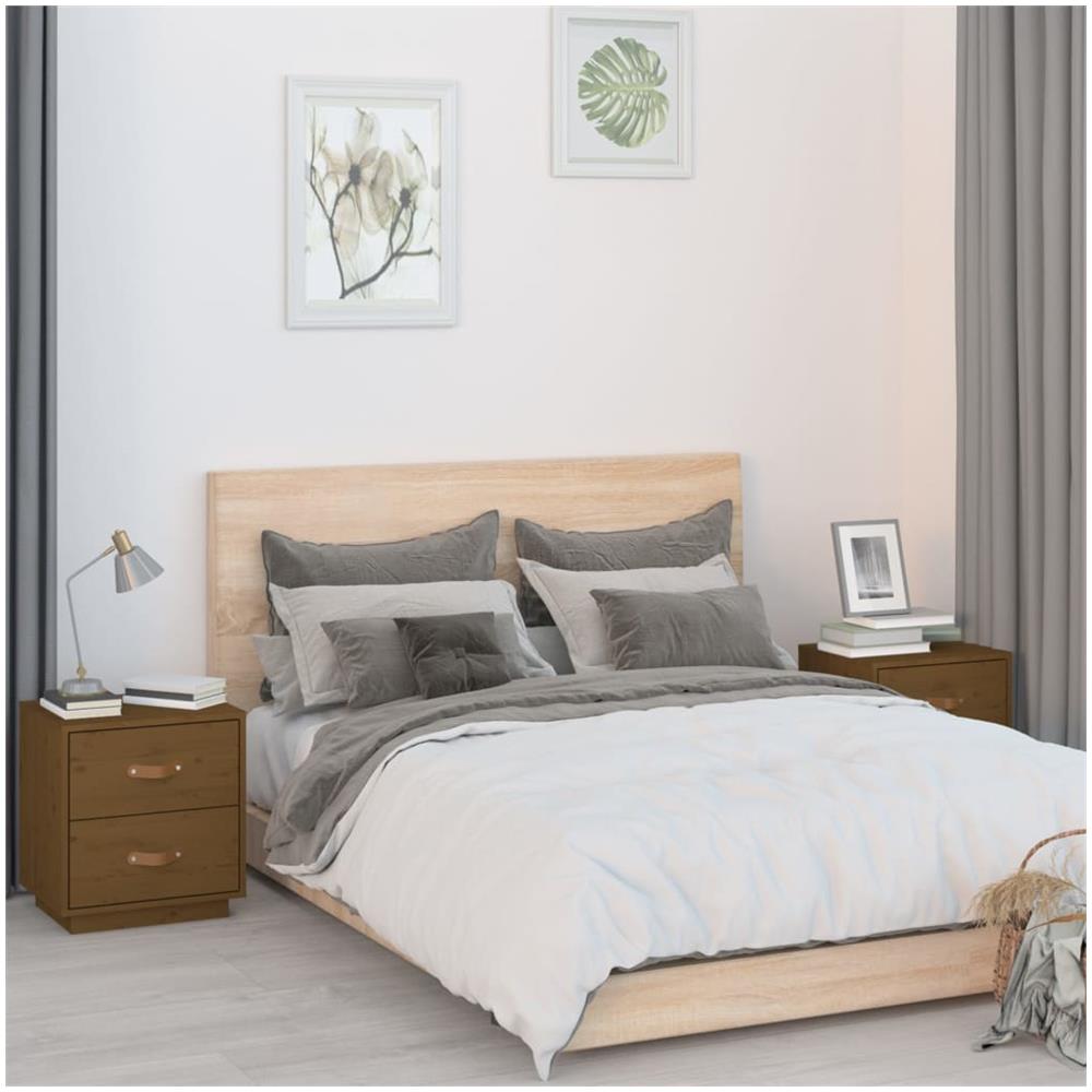 Comodini 2 Pz Miele 40x34x45 Cm In Legno Massello Di Pino - Foto 1