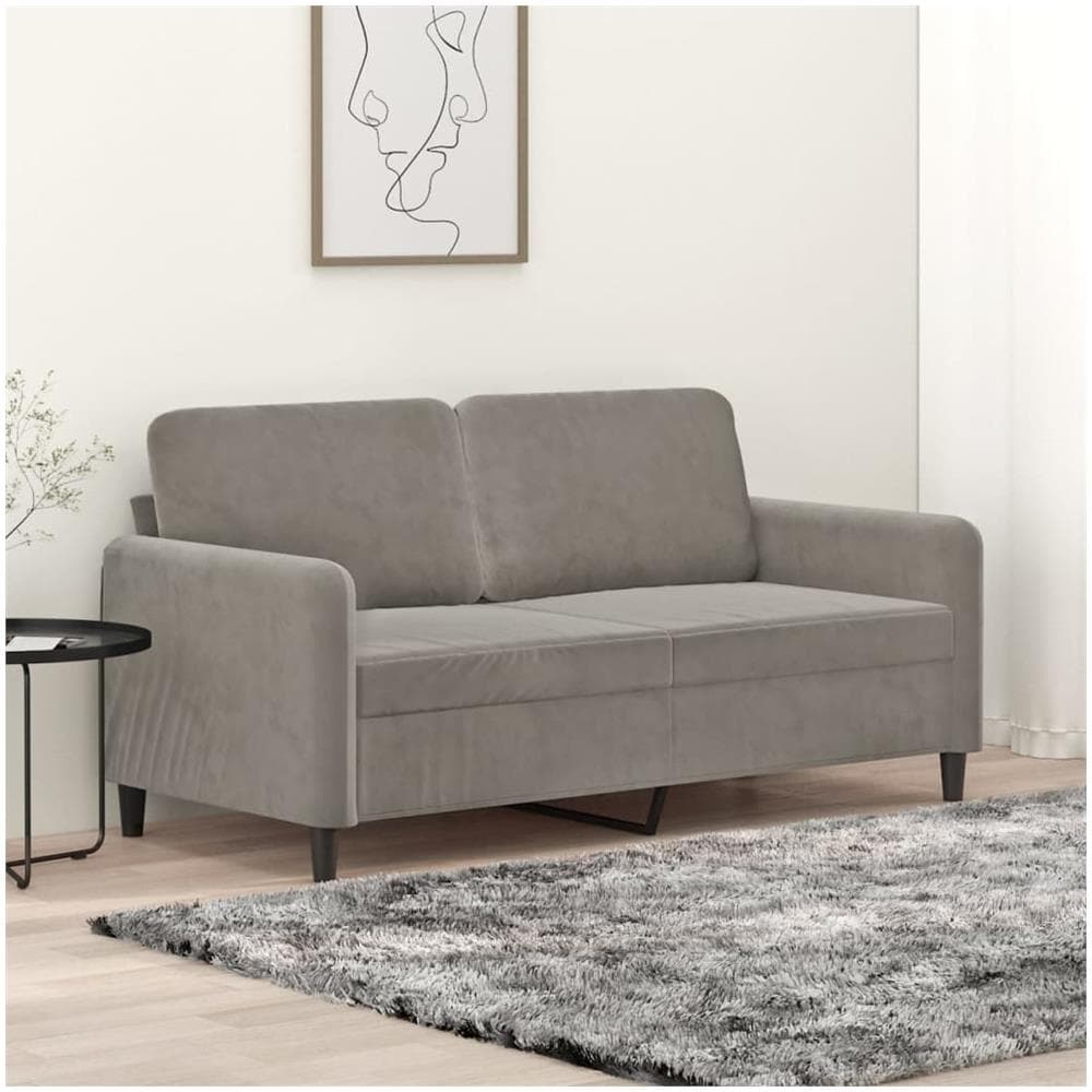 Divano A 2 Posti Grigio Chiaro 140 Cm In Velluto - Foto 1