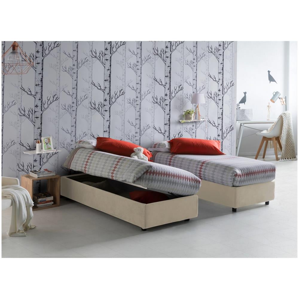 Letto Singolo Melissa, Letto Contenitore Con Rivestimento In Tessuto, 100% Made In Italy, Apertura Laterale, Adatto Per Materasso Cm 80x190, Beige - Foto 1
