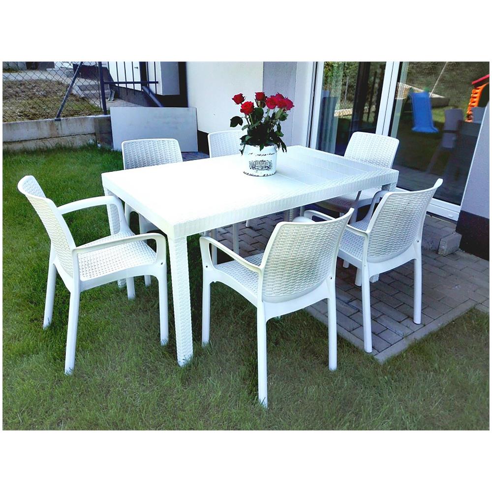 Tavolo Da Esterno Giove, Tavolo Rettangolare Da Giardino, Tavolo Da Giardino Multiuso Effetto Rattan, 100% Made In Italy, 150x90h74 Cm, Bianco - Foto 4