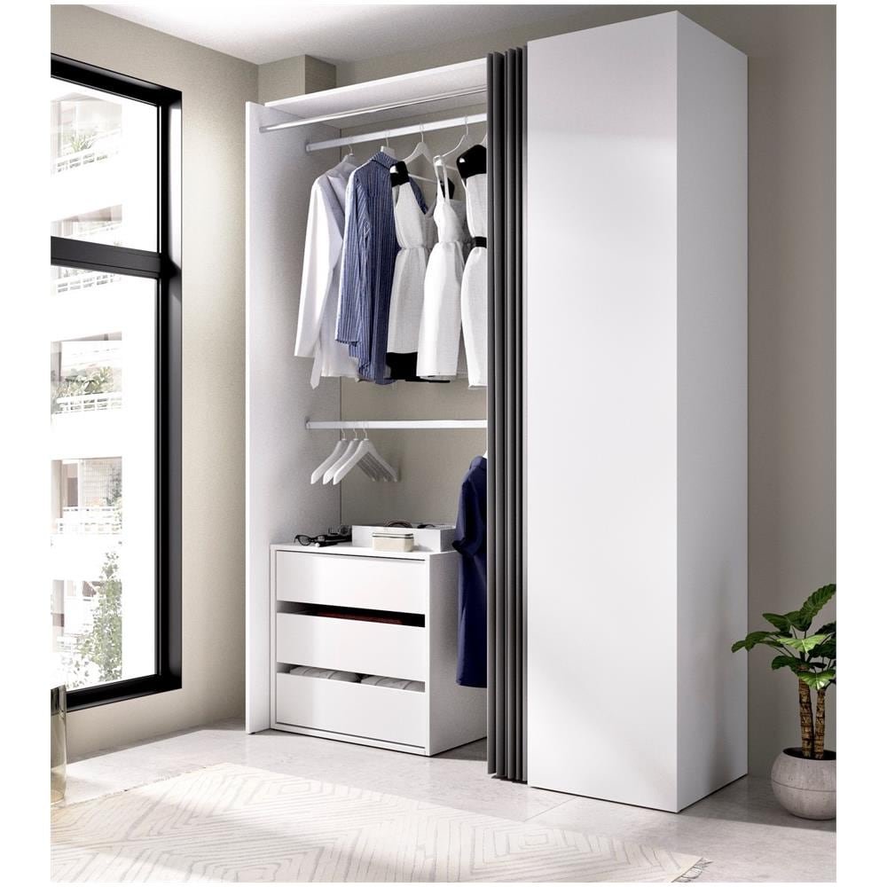 Guardaroba Sciliar, Struttura Per Cabina Armadio, Mobile Appendiabiti Aperto, 141x52h205 Cm, Bianco E Antracite - Foto 1