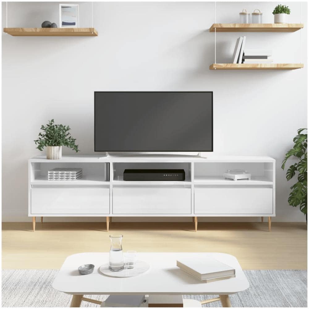 Mobile Porta Tv Bianco Lucido 150x30x44,5 Cm Legno Multistrato - Foto 1