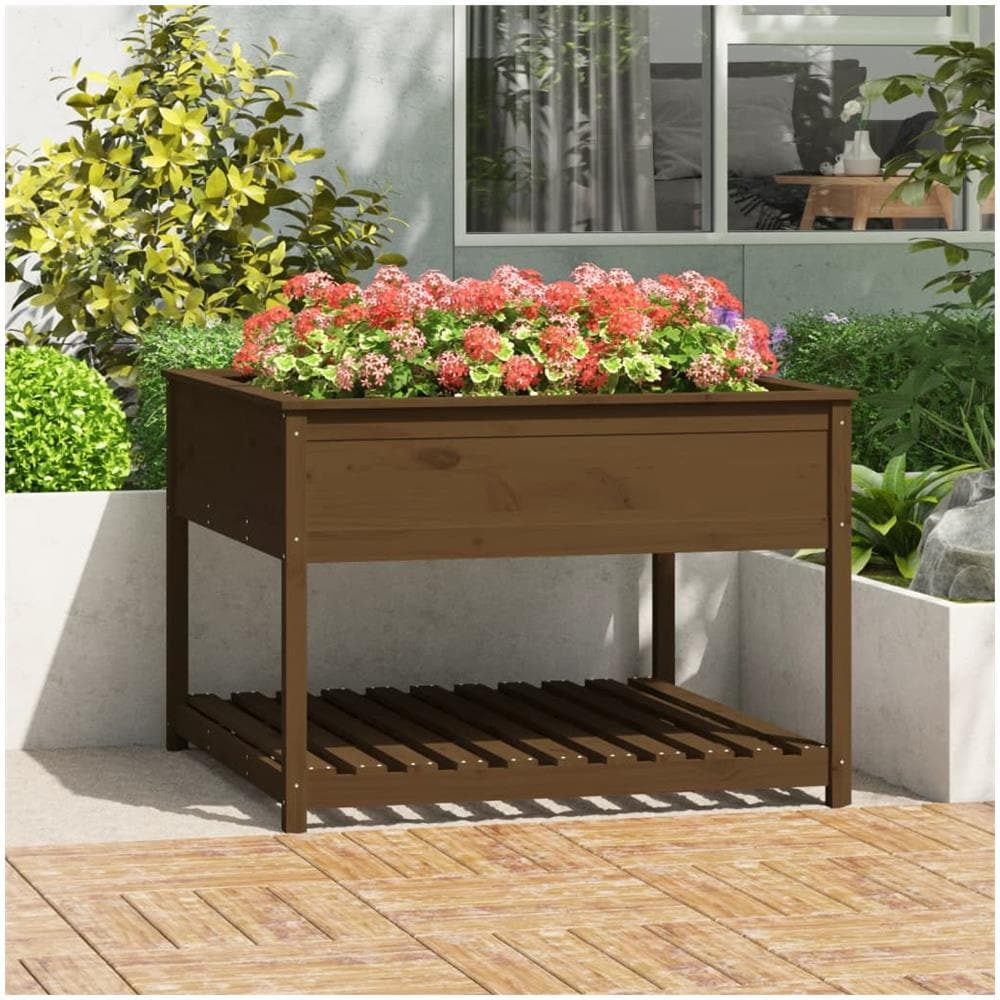 Fioriera Con Mensola Miele 111,5x111,5x81cm Legno Massello Pino - Foto 1