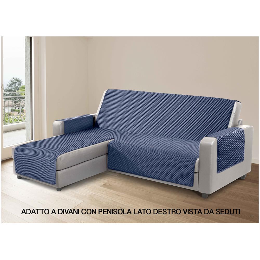 Copridivano Per Divani Con Penisola Lato Destro Modello Sphere Blu 240 Cm Blu - Foto 1