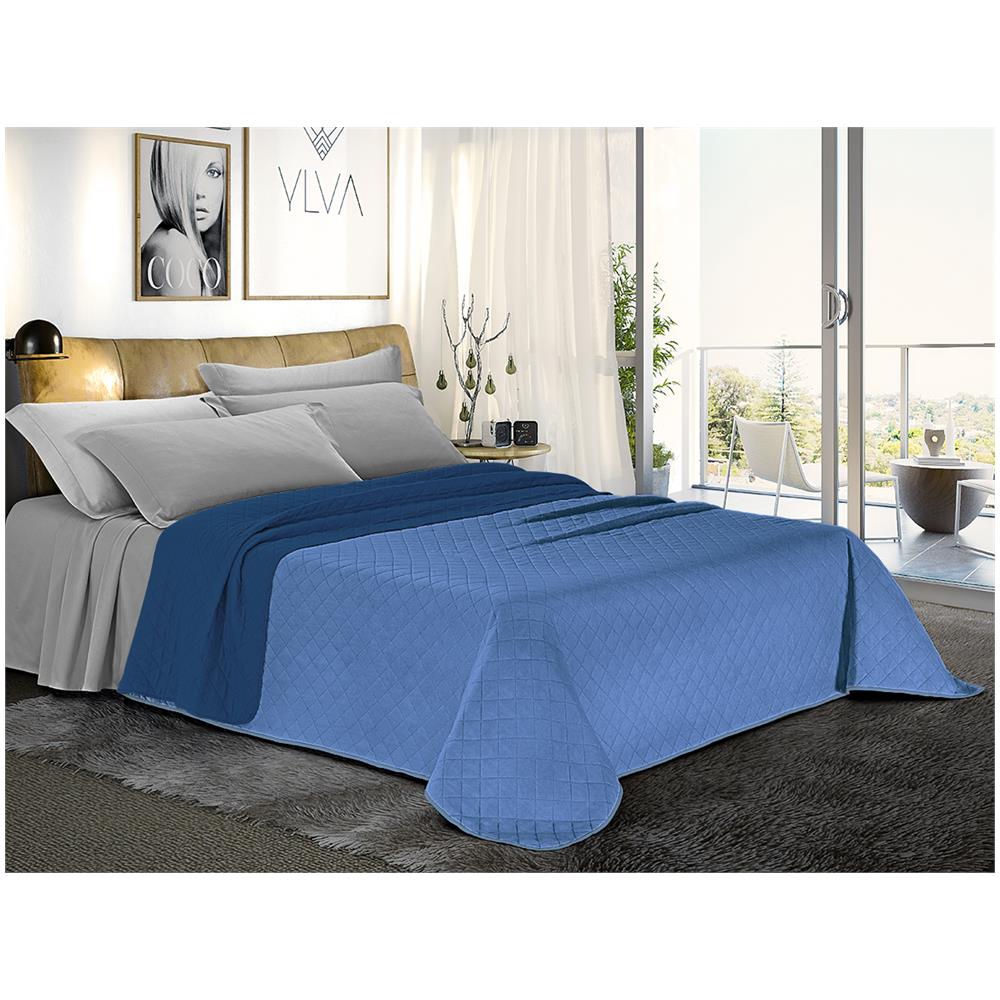Trapuntino Copriletto Bicolor Double Face - Singolo 170x280 Cm Blu / avio - Foto 1