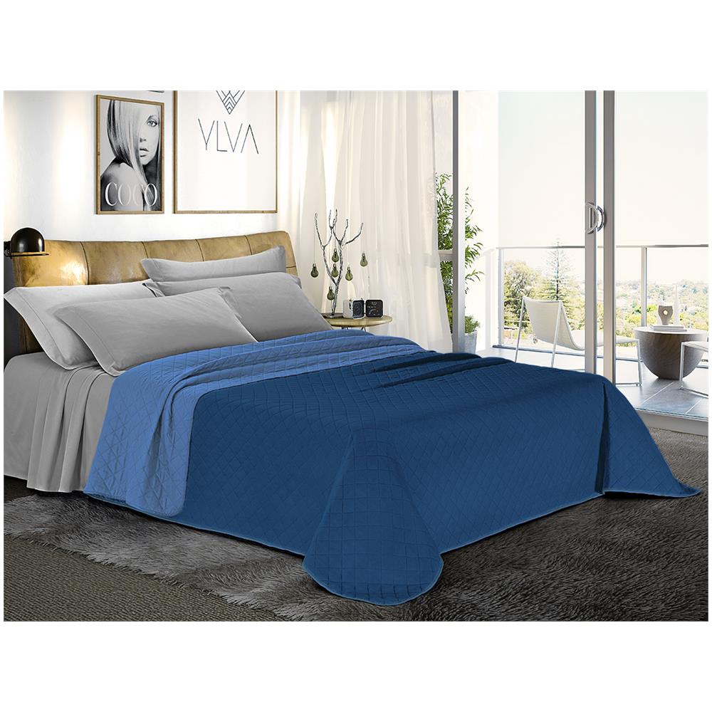 Trapuntino Copriletto Bicolor Double Face - Singolo 170x280 Cm Blu / avio - Foto 4