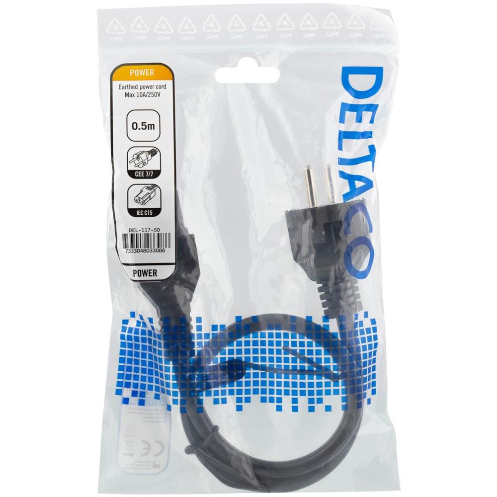 Cavo Di Prolunga Iec C15 - Cee7 / 7, 0,5 M, Nero - Foto 2