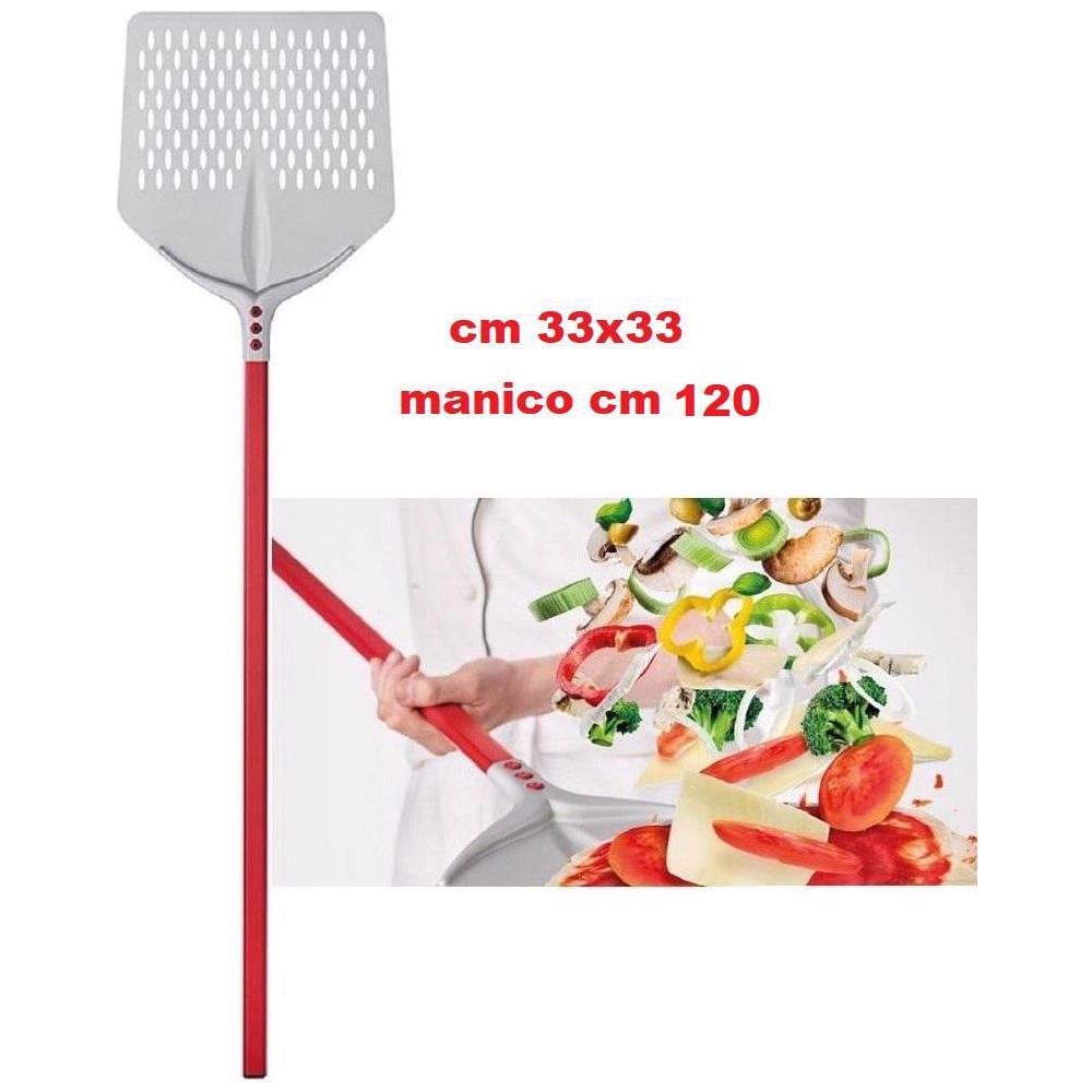 The Italian Kitchen Pala Per Pizza Perforata 33 Cm – Manico Regolabile Estensibile Fino A 116 Cm