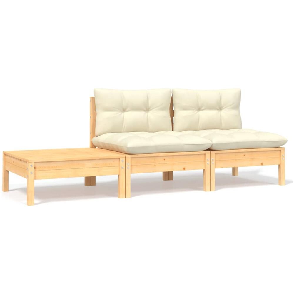 Set Divani da Giardino 3 pz con Cuscini Crema Massello di Pino - Foto 1