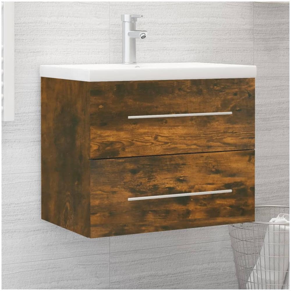 Mobile Bagno Con Lavabo Integrato Rovere Fumo Legno Multistrato - Foto 1