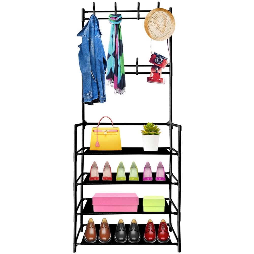 Appendiabiti Da Ingresso In Metallo Home 155x60x28, 4 Ripiani, 8 Appendiabiti Nero - Foto 1