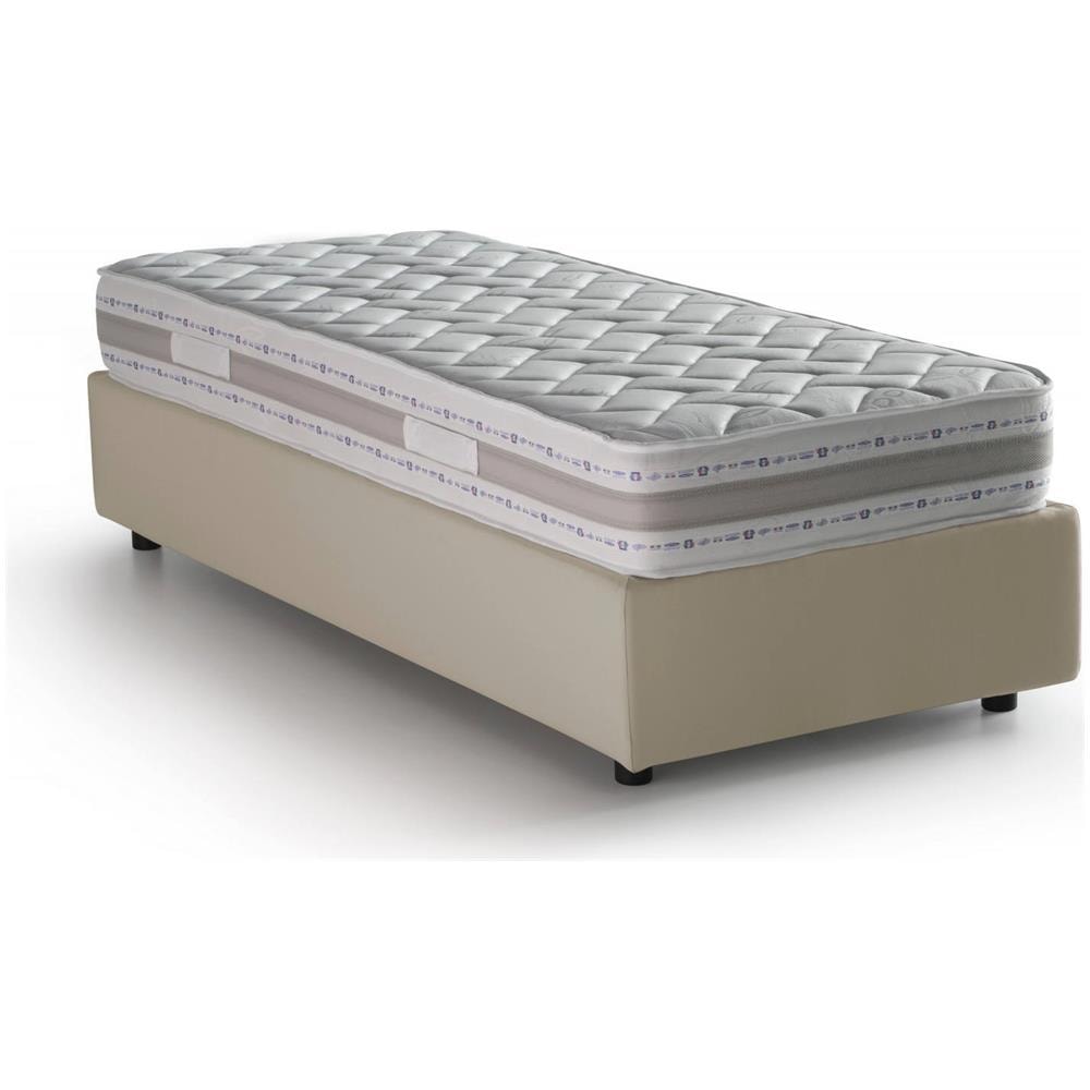 Letto Singolo Diana, Letto Contenitore Con Rivestimento In Tessuto, 100% Made In Italy, Apertura Laterale, Con Materasso Cm 80x190 Incluso, Beige - Foto 2