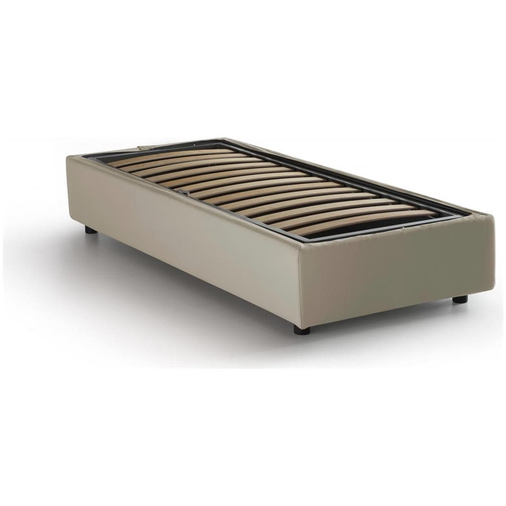 Letto Singolo Diana, Letto Contenitore Con Rivestimento In Tessuto, 100% Made In Italy, Apertura Laterale, Con Materasso Cm 80x190 Incluso, Beige - Foto 3