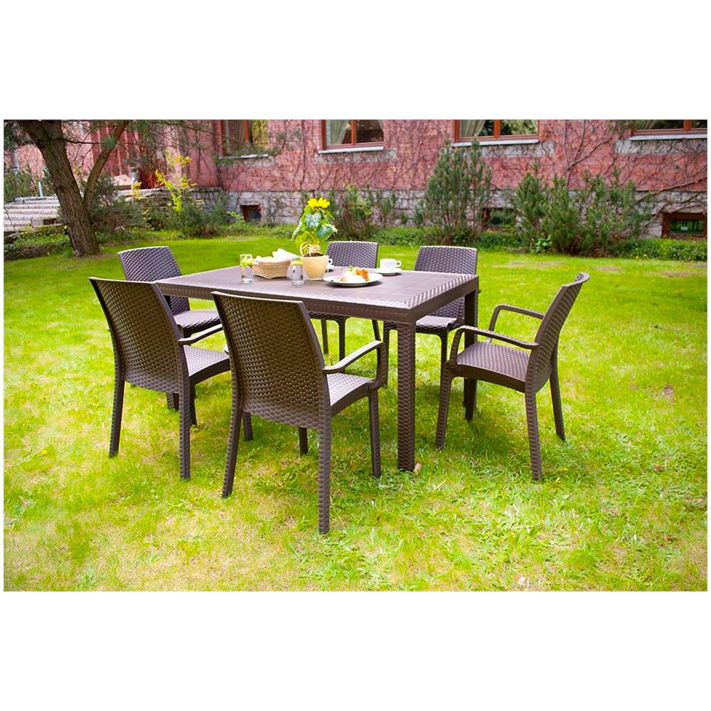 Tavolo Da Esterno Giove, Tavolo Rettangolare Da Giardino, Tavolo Da Giardino Multiuso Effetto Rattan, 100% Made In Italy, 150x90h74 Cm, Marrone - Foto 1