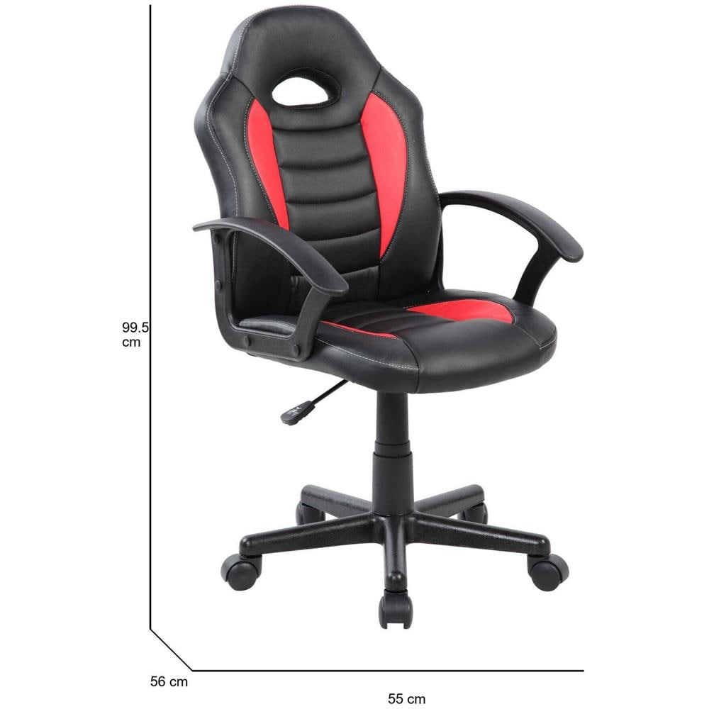 Sedia Con Ruote Miranda, Poltrona Da Gaming Ragazzo, Sedia Da Scrivania, 56x55h89/100 Cm, Nero E Rosso - Foto 2