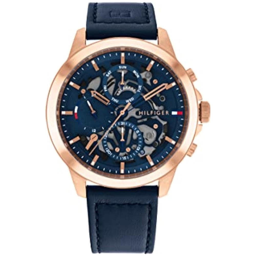 Orologio Analogico Multifunzione Al Quarzo Da Uomo Con Cinturino In Pelle Blu Navy - 1710475 - Foto 2