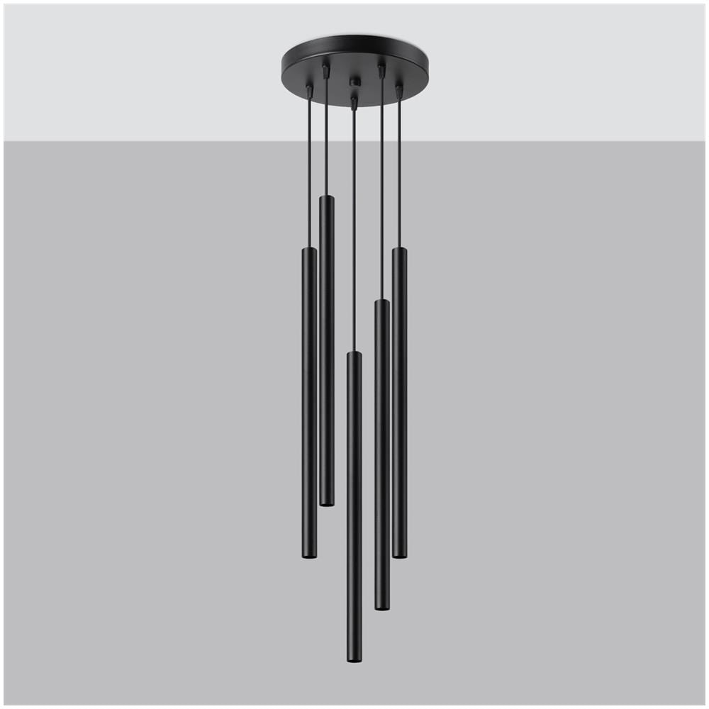Sollux Lighting Lampada A Sospensione Pastelo 5p Nero Sl.1176 - Moderno Lampade A Sospensione Nero 110x25x25 Cm - Foto 2