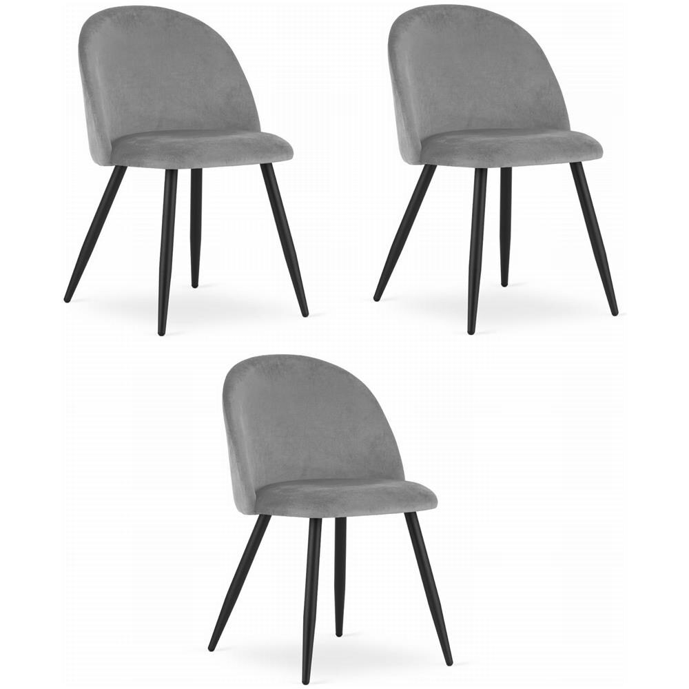 BELLO Chair Set di 3 sedie in velluto grigio chiaro con gambe nere - Foto 1