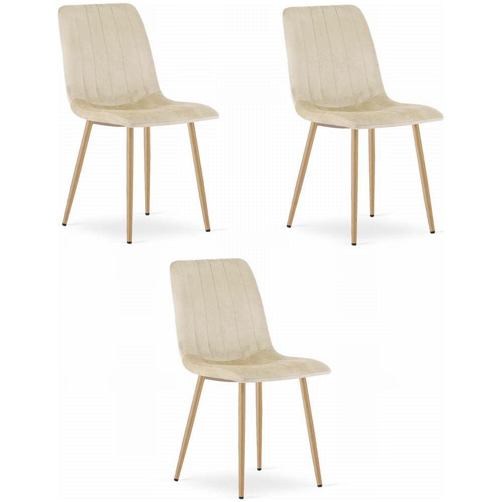 Sedia JEWA in velluto beige chiaro con gambe color legno x3 - Foto 1