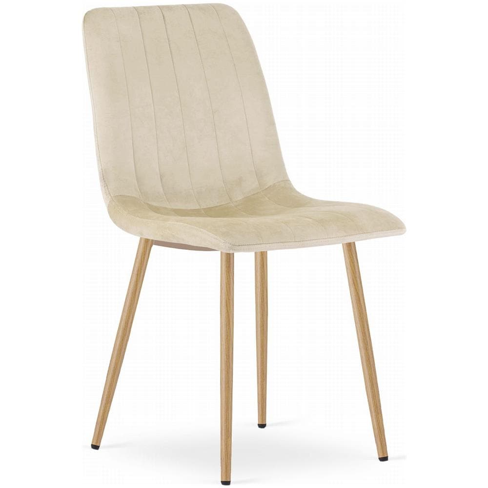 Sedia JEWA in velluto beige chiaro con gambe color legno x3 - Foto 2
