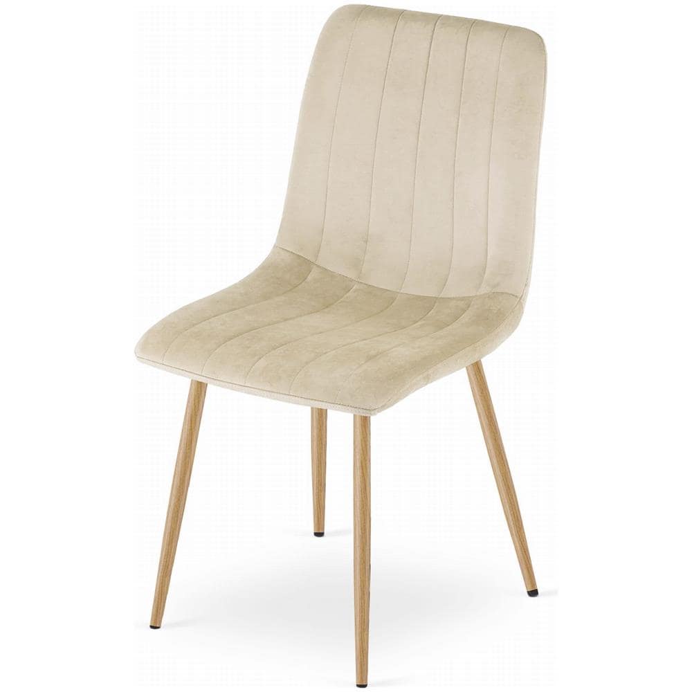 Sedia JEWA in velluto beige chiaro con gambe color legno x3 - Foto 8