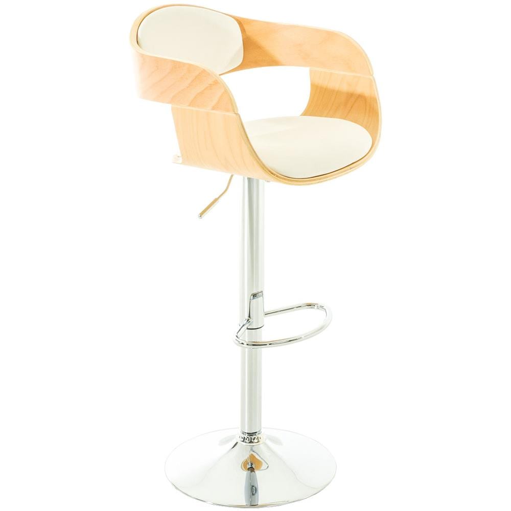 Sgabello rétro Kingston con Braccioli - Sgabello Bar Girevole 360° in Similpelle e Legno I Sgabello Alto Bancone Regolabile 63-77cm Natura / Bianco - Foto 1
