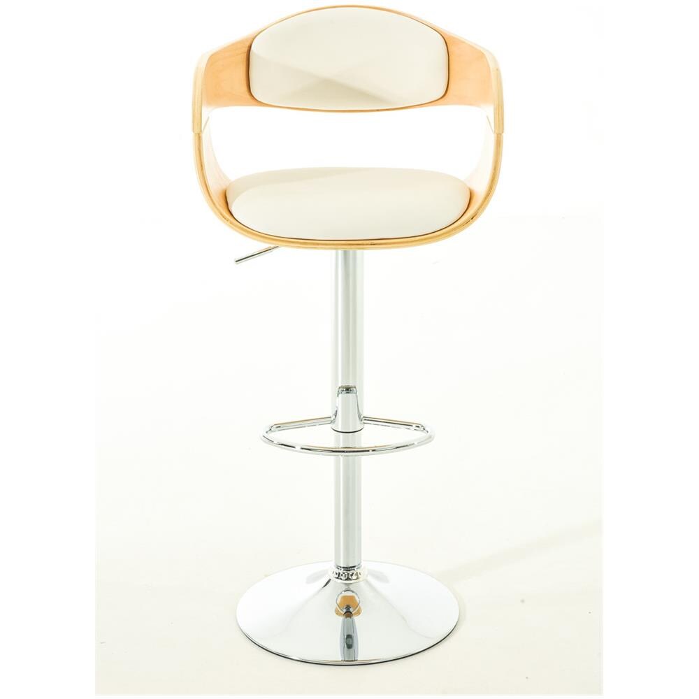 Sgabello rétro Kingston con Braccioli - Sgabello Bar Girevole 360° in Similpelle e Legno I Sgabello Alto Bancone Regolabile 63-77cm Natura / Bianco - Foto 2