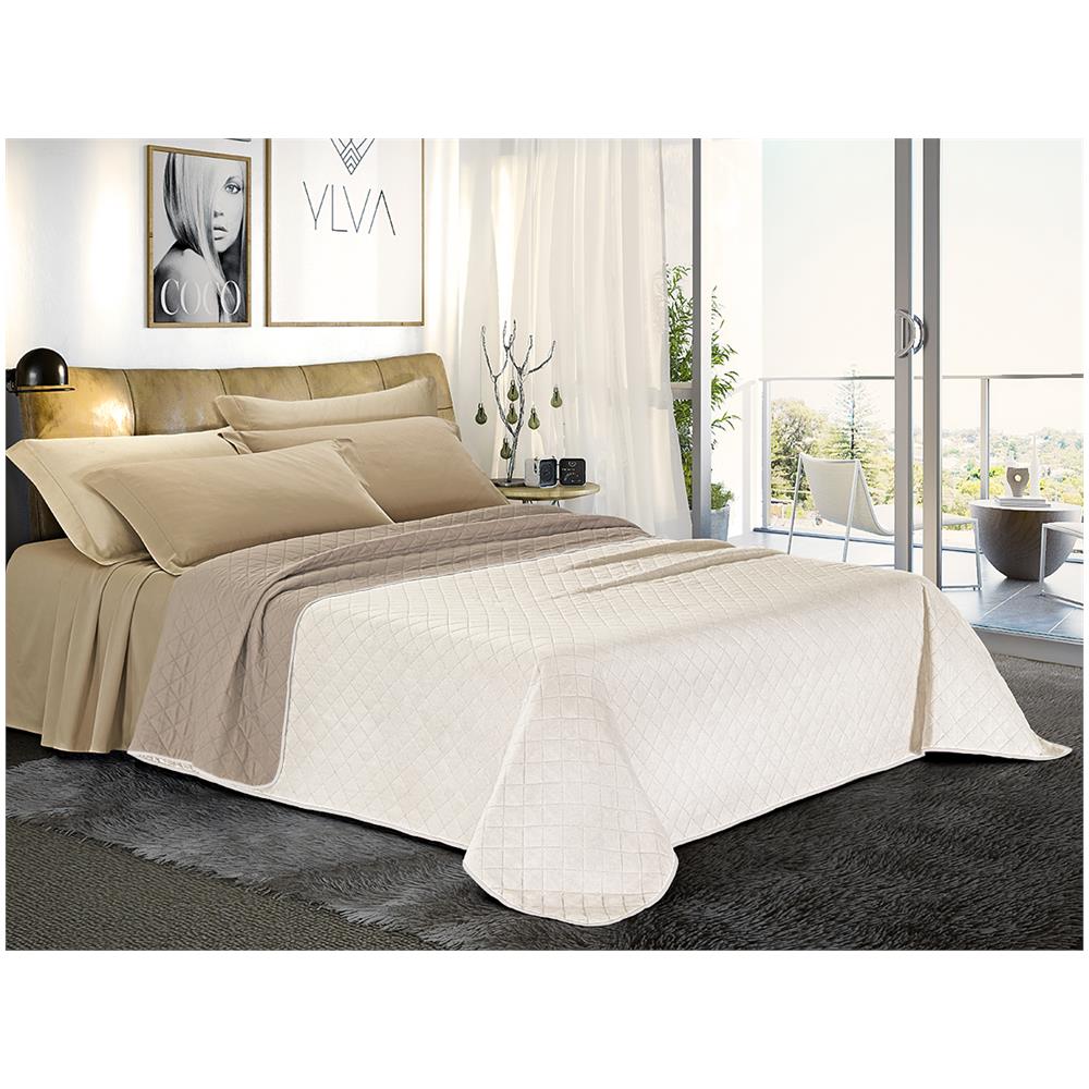 Trapuntino Copriletto Bicolor Double Face - Singolo 170x280 Cm Panna / sabbia - Foto 1