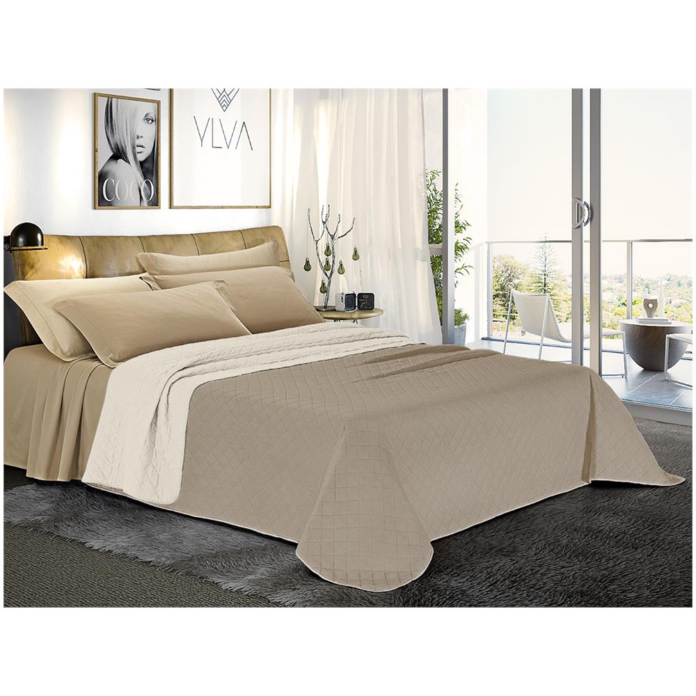 Trapuntino Copriletto Bicolor Double Face - Singolo 170x280 Cm Panna / sabbia - Foto 4