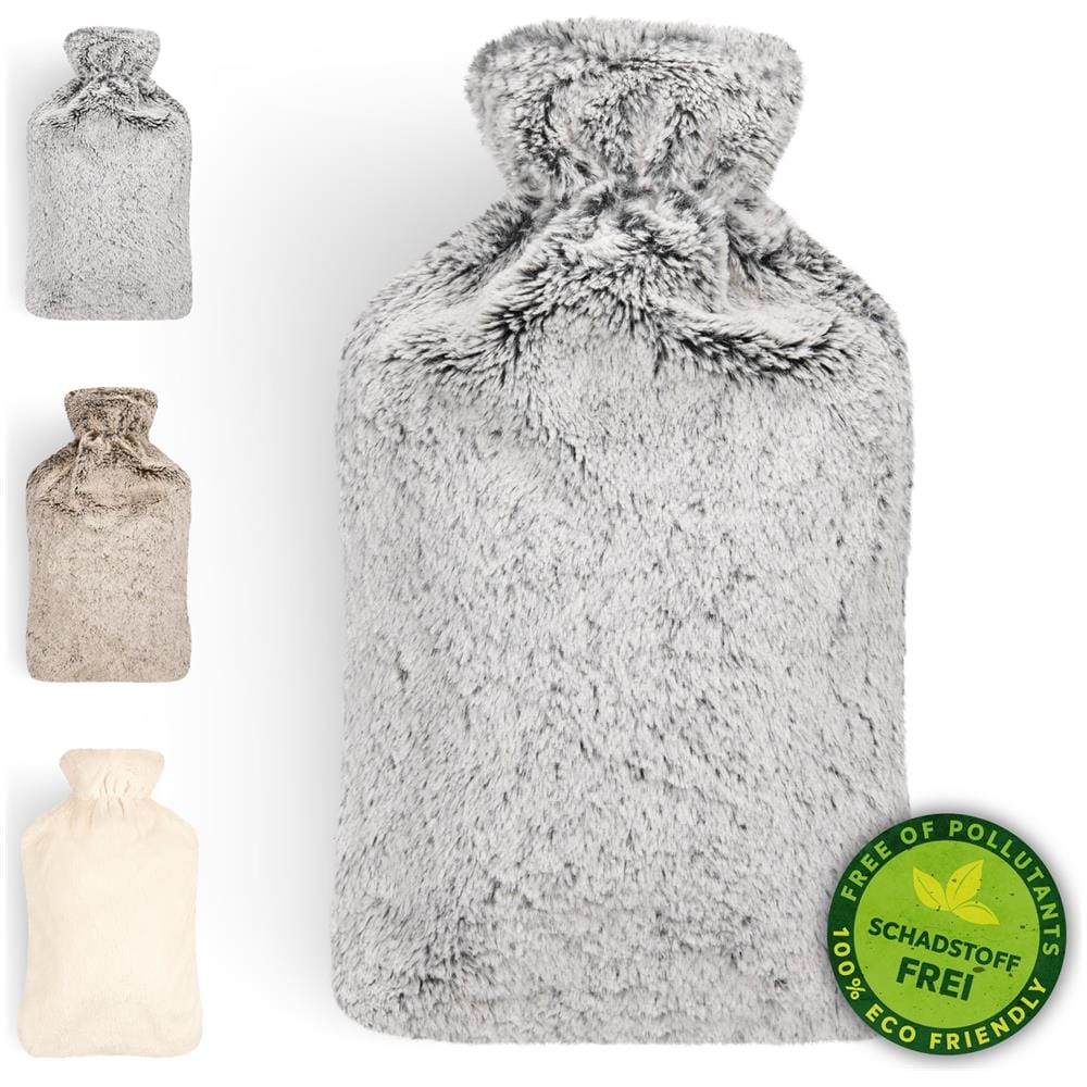 Calda Della Bottiglia Di Acqua Con La Copertura Premium Faux Fur Copertina Grande Capacit 2l Marrone Bianco Grigio - Foto 1