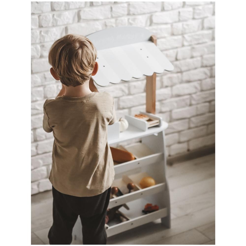 , Gioco Commerciante Di Legno 48 * 22,5 * 99 Cm Grande Venditore Stand Imitazione Gioco Registratore Di Cassa E Terminale Di Pagamento E Accessori (lavagna, Etichette) Conforme Ce E En - Foto 7