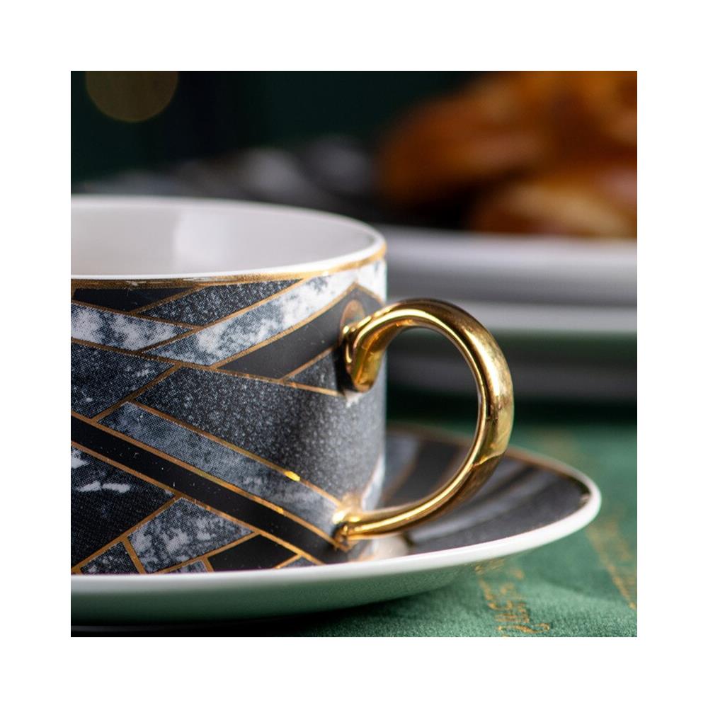 Tazza da caffè in Ceramica nordica Set di Tazze da caffè Laterale in Oro Semplice con Piatto Home Cafe Office Cup Fun Gifts-4 