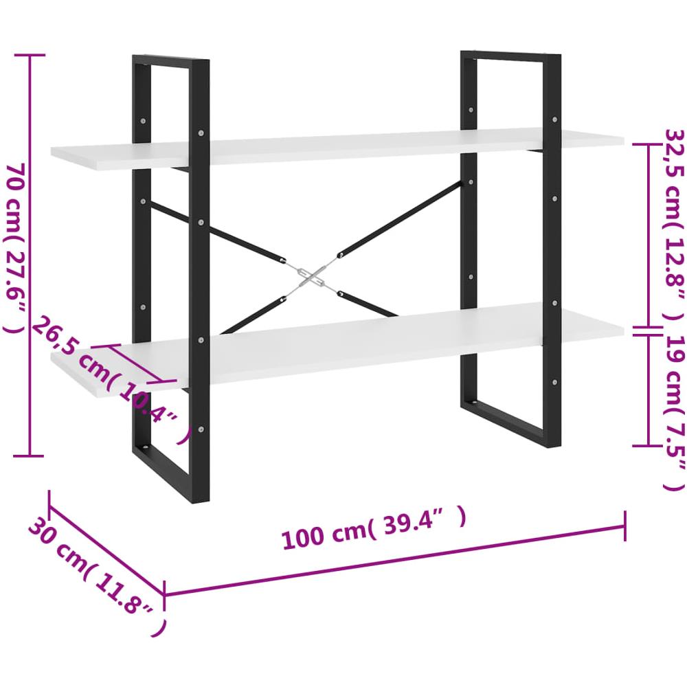 Libreria a 2 Ripiani Nera 100x30x70 cm in Legno Multistrato - Foto 2