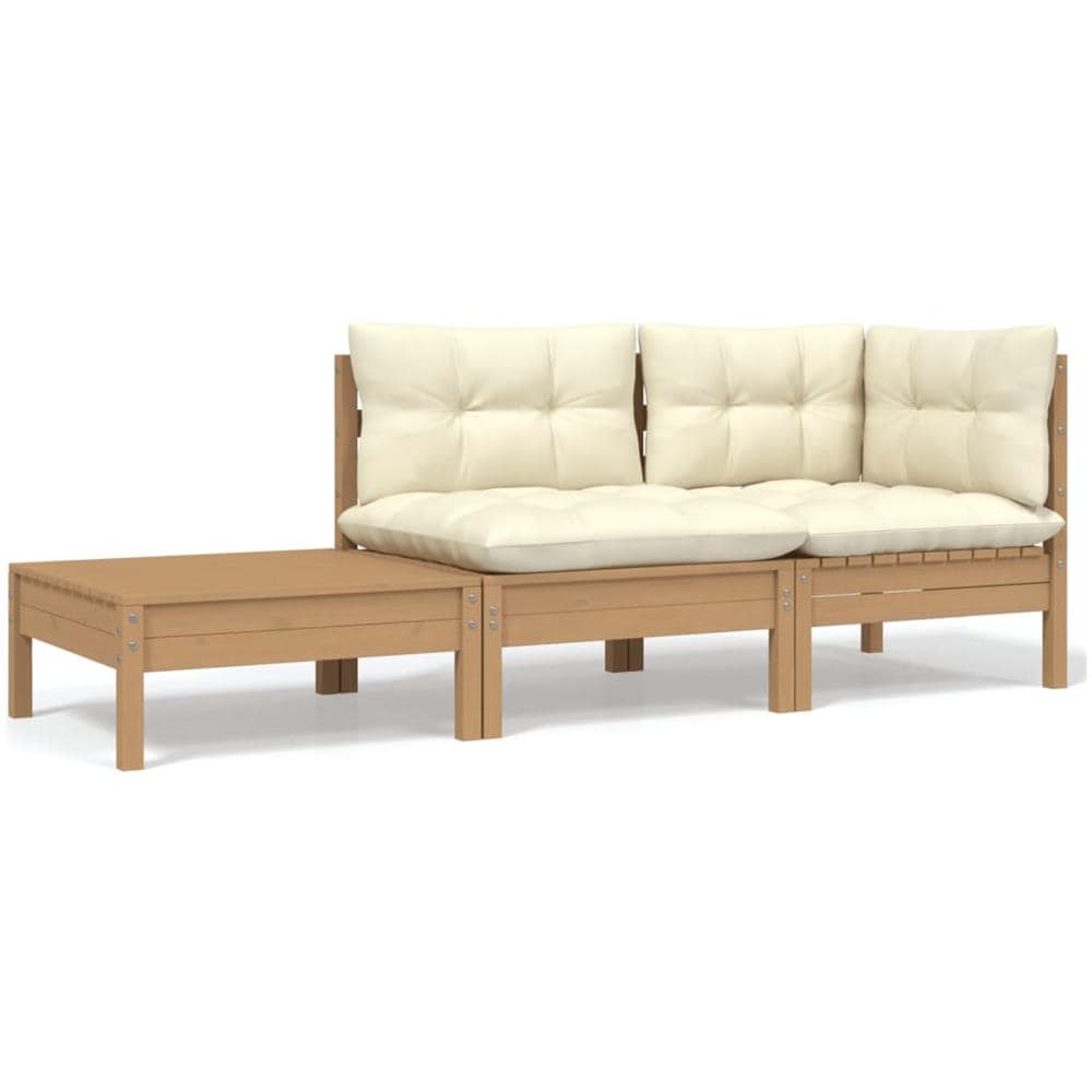 Set Divani da Giardino 3 pz con Cuscini Crema Massello di Pino - Foto 1