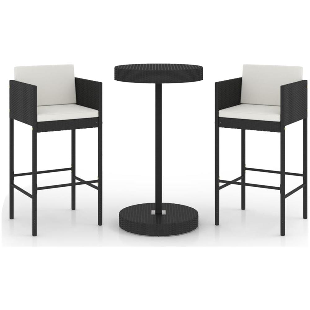 Set Bar Da Giardino 3 Pz Con Cuscini Polyrattan Nero - Foto 2