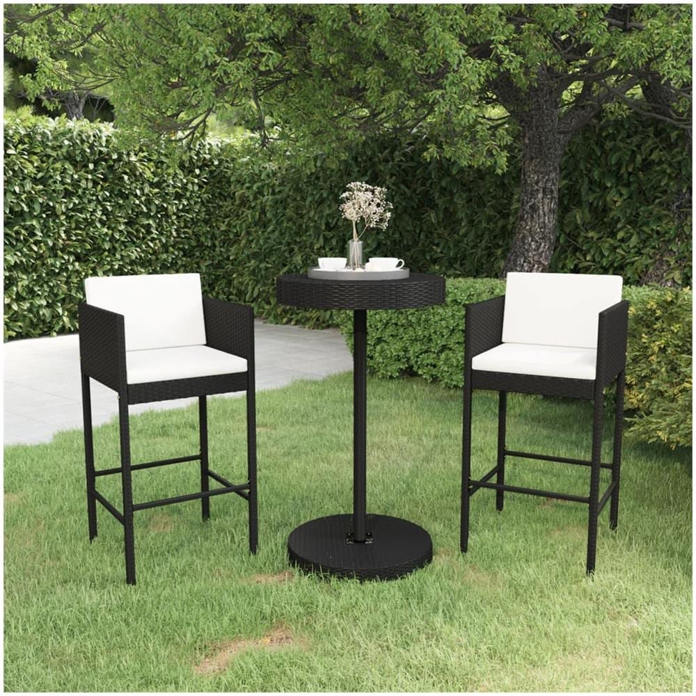 Set Bar Da Giardino 3 Pz Con Cuscini Polyrattan Nero - Foto 1